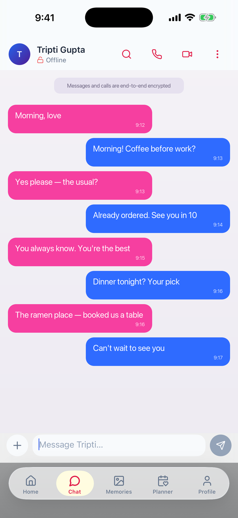 A private, end-to-end encrypted Takkn chat