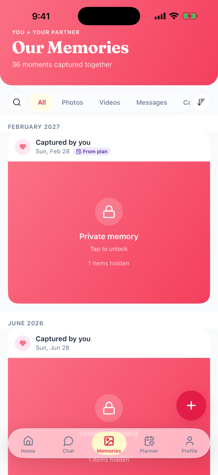 The Takkn shared memories screen
